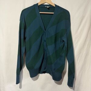 Teal Diagonal Striped‎ Cardigan Sweater